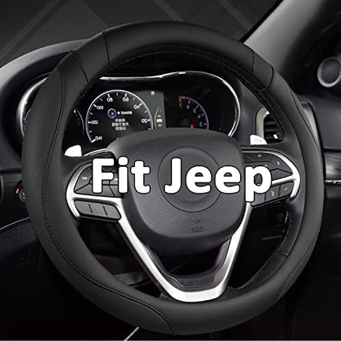 West Llama Customized Auto Car Steering Wheel Cover for Jeep Grand Cherokee,Wrangler,Compass,Gladiator,Cherokee 15-15.5inches(Black-Large Size)...