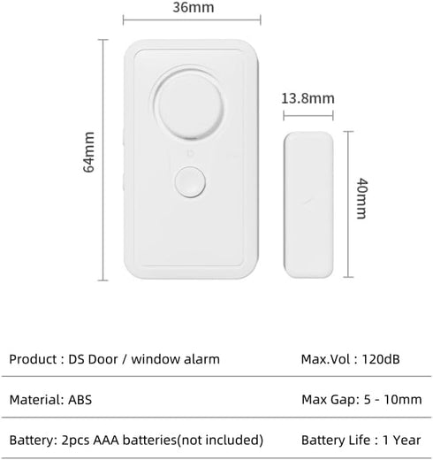Wireless Personal Security Alarm Window and Door Sensor, 2 Pack, DIY Protection, Burgalar Alerts...