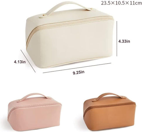 Large-Capacity Travel Leather Makeup Bag Cosmetic Bag Waterproof Portable Makeup Case Organizer Toiletry Bag Makeup Box for Skincare Cosmetics Toi...