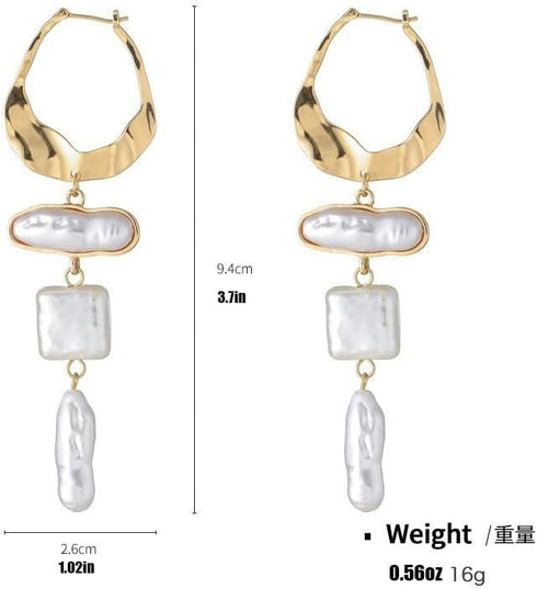 Statement Pearl Dangle Earring Luxury Chandelier Earring Gold and Pearl Earring Organic Style Earring Hoop Earring...