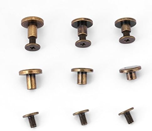 20 Sets Brass Flat Head Button Studs (6.5mm) - Bronze Leathercraft Screw Rivets for Belts, Bags & Shoes - Rotatable DIY Leather Hardware with Nuts...