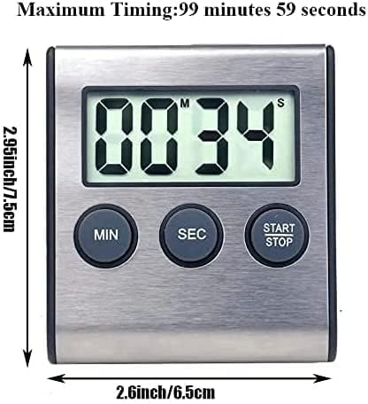 2 Pack Kitchen Timer, Digital Kitchen Timer Magnetic Countdown Timer with Loud Alarm Stainless Steel Kitchen Timer for Cooking, Baking, Sports Gam...