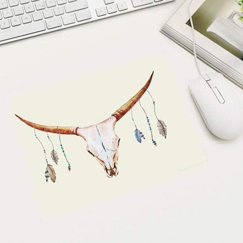 EKOBLA Mousepad Cow Skull Mouse Pad Bull Boho Design Colorful Feather Tribal Western Animal Cool Gaming Mouse Pad Non-Slip Rubber Base Thick Mouse...