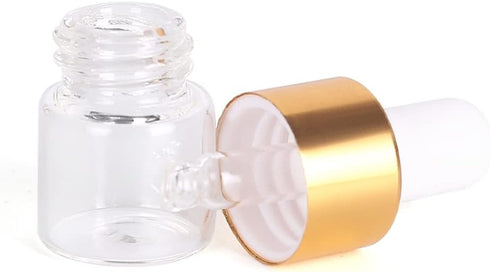 50 Clear glass Dropper Bottle 1/3/5ML Essential Oil dropper Bottle and Measuring Pipette Golden Bottle with Lid Empty tincture Bottle Perfume Cosm...
