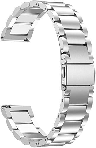 Compatible for Garmin Vivoactive 4S Band, 18mm Silicone+Leather+Stainless Steel Band for Garmin Vivomove 3S 39mm, Fossil Women's Gen 5E 42mm/Sport...
