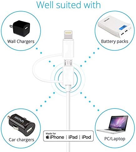 Apple MFi Certified 2 in 1 iPhone Charger Lightning Cable and Micro USB to USB Charger Cord, Compatible iPhone X, 8, 8 Plus,7 Plus, Android Data C...