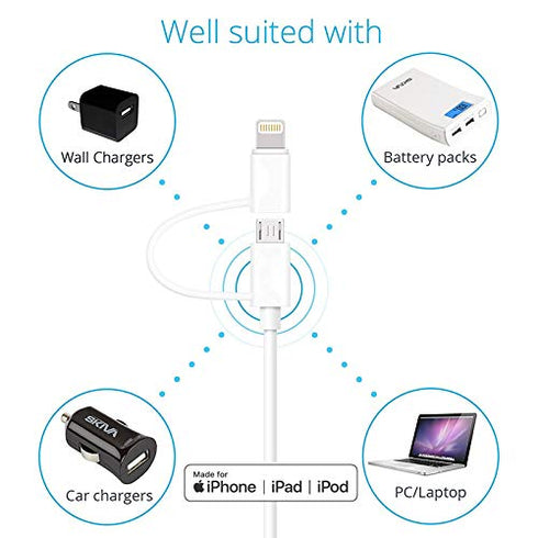 Apple MFi Certified 2 in 1 iPhone Charger Lightning Cable and Micro USB to USB Charger Cord, Compatible iPhone X, 8, 8 Plus,7 Plus, Android Data C...