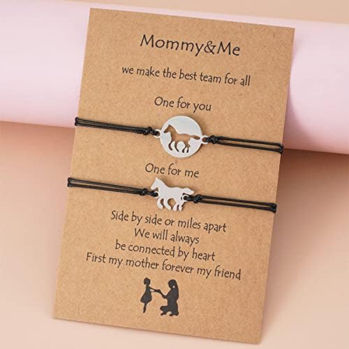 COLORFUL BLING Mother Daughter Mommy and Me Heart Wish Bracelets Distance Matching Hollow Heart Horse Promise Promise Bracelet Friendship Jewelry ...