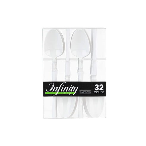 Infinity Flatware Disposable White Teaspoons - 32 Count | Posh Premium Plastic Cutlery for Special Occasions...
