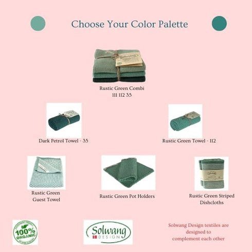 3-Piece Danish Cotton Dishcloths in 100% Certified Organic Cotton Made in India (Rustic Green Organic Combi)...