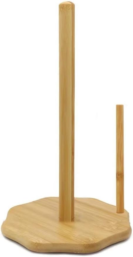 Wood Paper Towel Holder, Wooden Paper Towel Holder Countertop with Real Wooden Base, Kitchen Roll Holder Paper Towel Stand Countertop & Roll Organ...