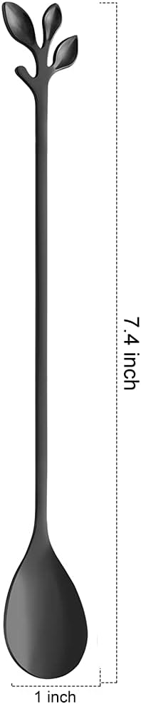 AnSaw Long Handle 7.4-Inch Leaf Teaspoons set, 6 Pcs Black Stainless Steel Coffee stirring spoon...