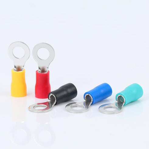 100PCS Insulated Ring Terminal Connectors for 22-16 Gauge AWG Wire, Crimp Terminals Electrical Connectors Spade Terminals for Car Boat Marine Audi...