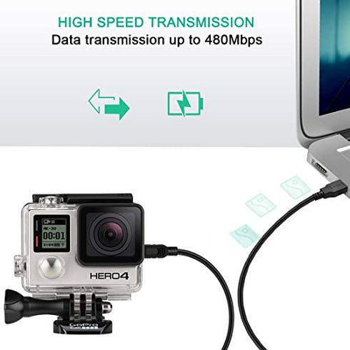 Mini USB Charger Cable for Gopro Hero 4 Silver Hero 4 Black Hero 3+ Silver Hero 3+ Black Hero 3 White Hero 3 Black Hero 3 Silver Hero 2 Hero 1,Min...