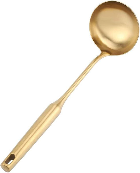 Stainless Steel Soup Ladle Spoon - Big Kitchen Spatula Turner Cooking Tool With Comfortable Grip (Gold)...