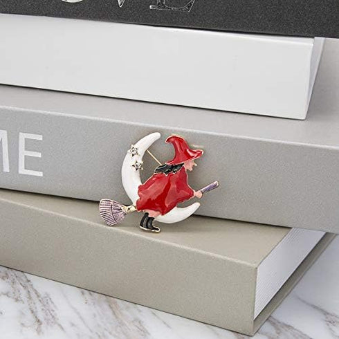 Witch Flying on The Broom Pin Brooch with Moon Star Enamel Brooch Clothes Bags Accessories for Girls Boys Halloween Jewelry...