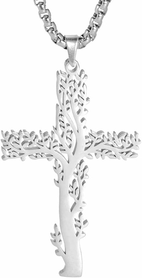 Jude Jewelers Stainless Steel Christian Cross Tree of Life Religious Prayer Church Christmas Baptizing Pendant Necklace...