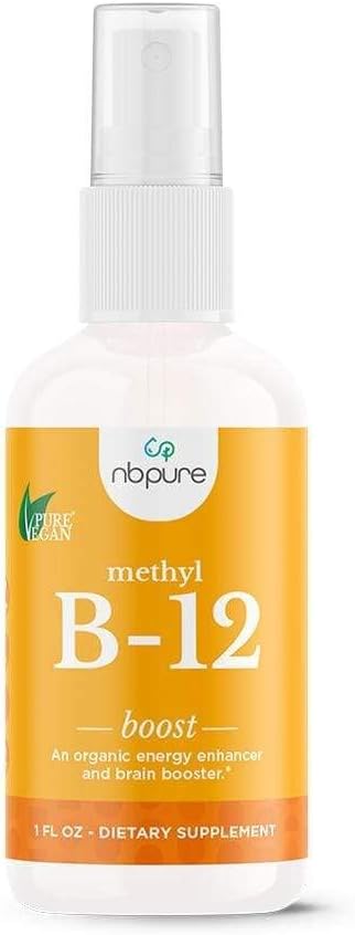 nbpure Organic & Vegan Vitamin Methyl B12 Spray – Natural Energy, Mood, & Nerve System Support for Women, Men, Kids – 500mcg Liquid Methylcobalami...