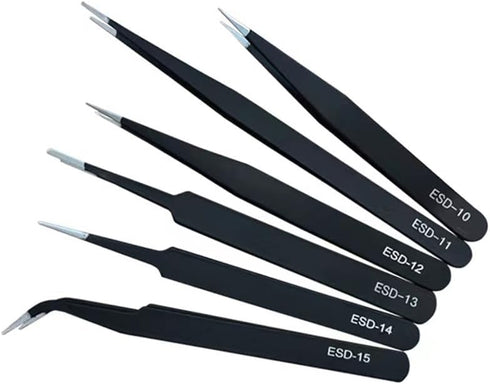 6PCS Precision Tweezers Set, Upgraded Anti-Static Stainless Steel of Tweezers, for Electronics, Soldering, Laboratory Work, Jewelry-Making, Model,...