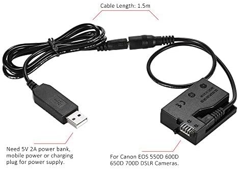 Andoer DR-E8 Dummy Battery with DC Power Bank USB Adapter Cable Replacement for LP-E8 for Canon EOS 550D 600D 650D 700D DSLR Cameras......