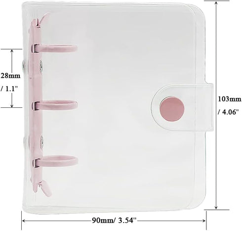 Super Mini Clear 3 Ring Binder Cover Pink Round Ring PVC Binders Snap Closure Loose Leaf Folders Sealing Edge Notebook Shell File Folders Album Bi...