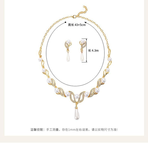 BSLVWG Pearl Necklace Set, Pearl CZ Necklace Dangle Earrings Jewelry Sets for Wedding Prom Bridal Necklace Earrings Set Women Formal Dress Accesso...