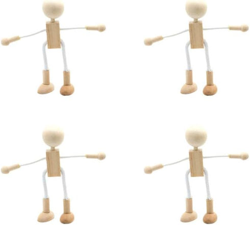 4 pcs Unfinished Wooden Robot Peg Dolls Wooden Figures People Bodies for DIY Painting Supplies Peg Dolls...