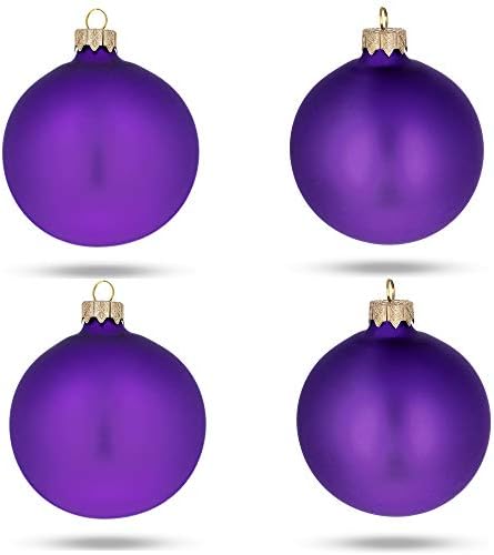 Set of 4 Matte Purple Glass Ball Christmas Ornaments 4 Inches...