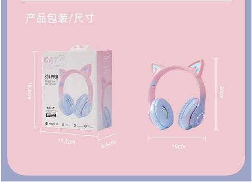 New Headworn Cat Ear Glow kids Wireless Bluetooth Headphones with Built-in Mic Children's Gift noise cancelling Earphones (Blue)...