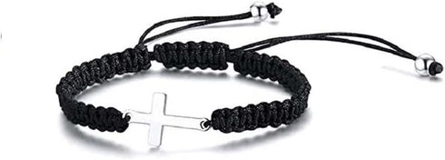 Fuqimanman2020 Red Black Cross String Bracelets Adjustable Cord Thread Stainless Steel Handmade Wish Lucky Protection Amuleat Prayer Religious Chr...