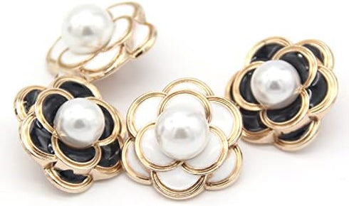 18/25mm Retro Black Flower Metal Buttons, White Pearl Jewelry Decorations for Clothes, Women Coat, Blazer, Suit, Wedding Dress, DIY Crafts, Sewing...
