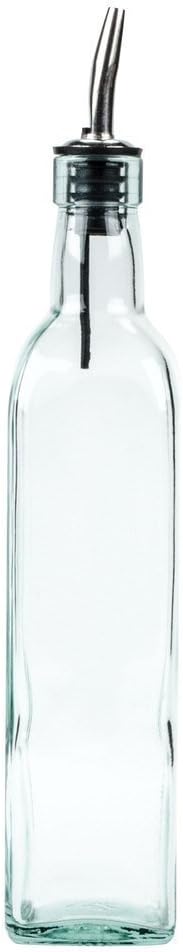 Tablecraft H9085 Glass Oil And Vinegar Cruet, Olive Oil Dispenser With Stainless Steel Spout, Slight Green Tint, 8.5 Ounce...