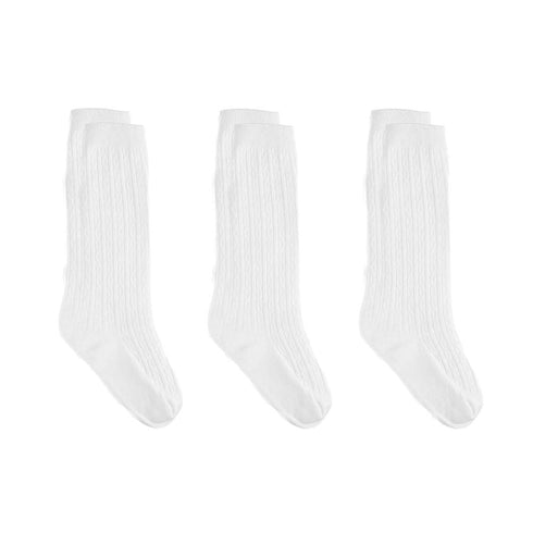 Yenzat Toddler Knee High Socks Cable Knit Long Stockings Baby Girls Boys White 2T-3T 3 Pairs...
