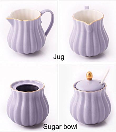 CHOOLD Elegant Flower Design Ceramic Sugar and Creamer Set with Lid Spoon Creamer Serving Set Coffee Serving Set Wedding Gift 7.5oz...
