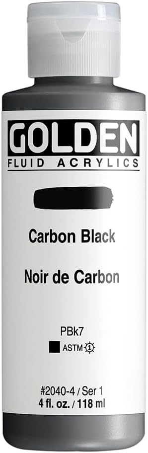 Fluid Acrylics by GOLDEN, Carbon Black, 4 fl. oz. Bottle, Professional Acrylic Paint, Opaque...