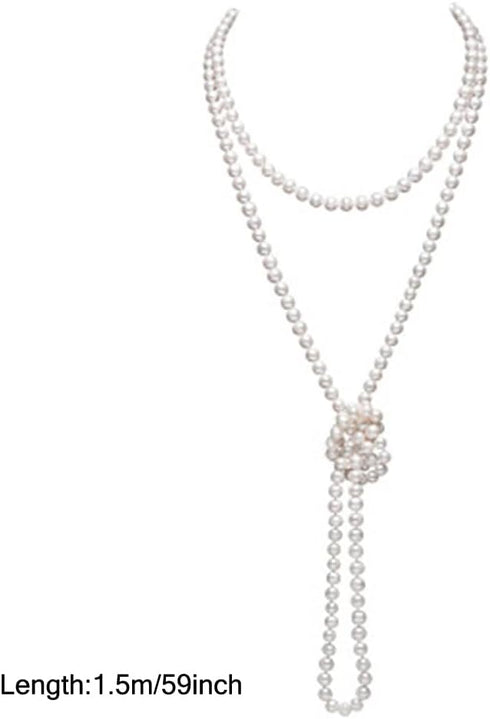 Long Pearl Necklace Imitation Pearl Necklace 1920s Flapper Pearl Necklace Multi Strand Pearl Necklace for Women Bridal Wedding Banquet Dinner Part...