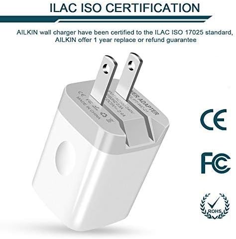 USB Wall Charger, Foldable Charger Adapter, AILKIN 2Pack 2.4Amp Dual Port Quick Charger Plug Cube AC Travel Box for iPhone 15 14 Pro Max 13 12 11P...