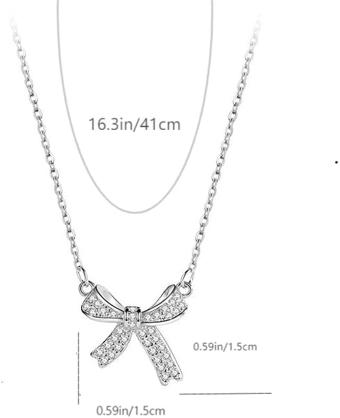 silver bow necklace, Women's bow collarbone chain, Bow necklaces for women, Bow pendant necklaces, sparkling fine rhinestone necklaces, Necklace J...