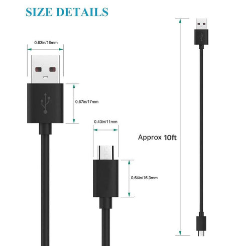 Long 10FT USB to Micro USB Cable Android Charger Cable,Fast Charge Quick Date Trasfer Micro USB Charging Cable TPE Durable USB Cable Cords for Kin...