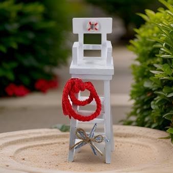 The Bridge Collection White Lifeguard Chair Figurine - Wooden White Indoor Miniature Beach House Decor for Tropical Home Decor - Coffee Table, Off...