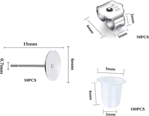 25Pair 925 Sterling Silver Earrings Posts Flat Pad Ear Stud Hypoallergenic Blank Earring Pins with 925 Sterling Silver Earring Backs for Jewelry M...