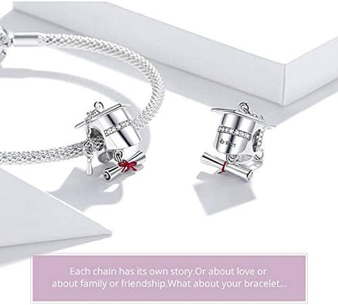 Graduation Charms for Pandora Bracelets Sterling Silver Friendship Charm Enamel Schoolbag Charms Trophy Dangle Charms Graduation (Cap Beads Charms...