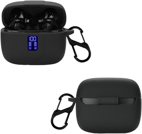Earbuds Case Compatible with TAGRY X08 Wireless Headphone, Silicon Protective Cover with “S” Shaped Dual Carabiner, with Window for LED Display (B...