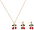 Fuqimanman2020 18K Gold Plated Sweet Red Cherry Fruit Drop Dangle Earrings Pendant Necklace Set Crystal Christmas Fruit for Women Statement Aesthe...