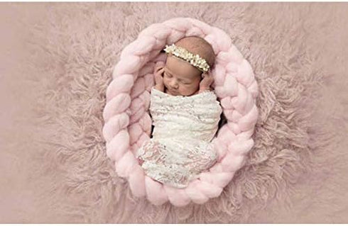 Matissa Newborn Baby Photography Props Braided Rope Basket Filler Photography Background Rug Blanket (Light Pink)...