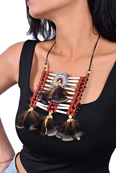 Indian style breastplate, made with bone and feathers, bone choker, Indian inspired choker...