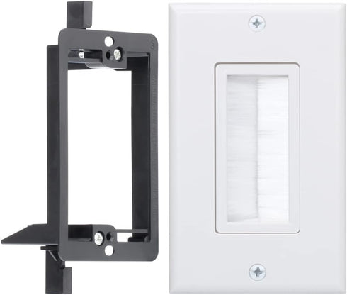 Brush Wall Plate Deco Bristle Insert with Single Gang Mounting Bracket for Low Voltage Cable Pass Through HDTV HDMI Home Theater Networking Wires ...