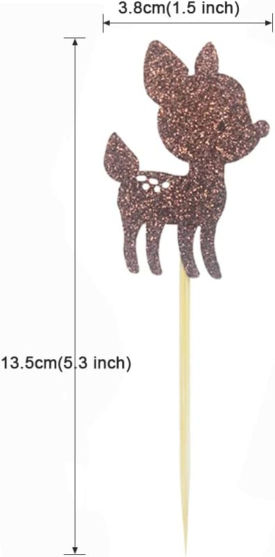 Morndew 24 PCS Brown Glitter Baby Deer Fawn Cupcake Toppers for Baby Shower Wedding Party Woodland Birthday Party Decorations...
