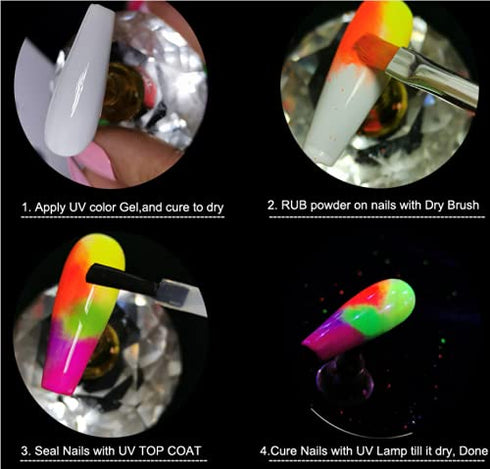 Major Dijit Neon Phosphor Pigment Powder Set Fluorescent Nail Glitter Eye Powder Manicure Decoration Nail Art Dust Pigment Paillettes (C)...