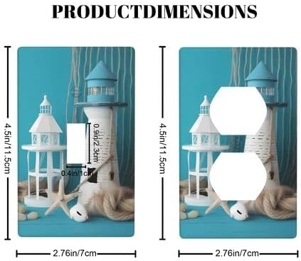 Sea Lighthouse Set of Light Switch Plate & Duplex Outlet Cover, Single Gang Toggle/ 1-Gang Duplex Socket Cover Combination Wall Plates Decor for H...